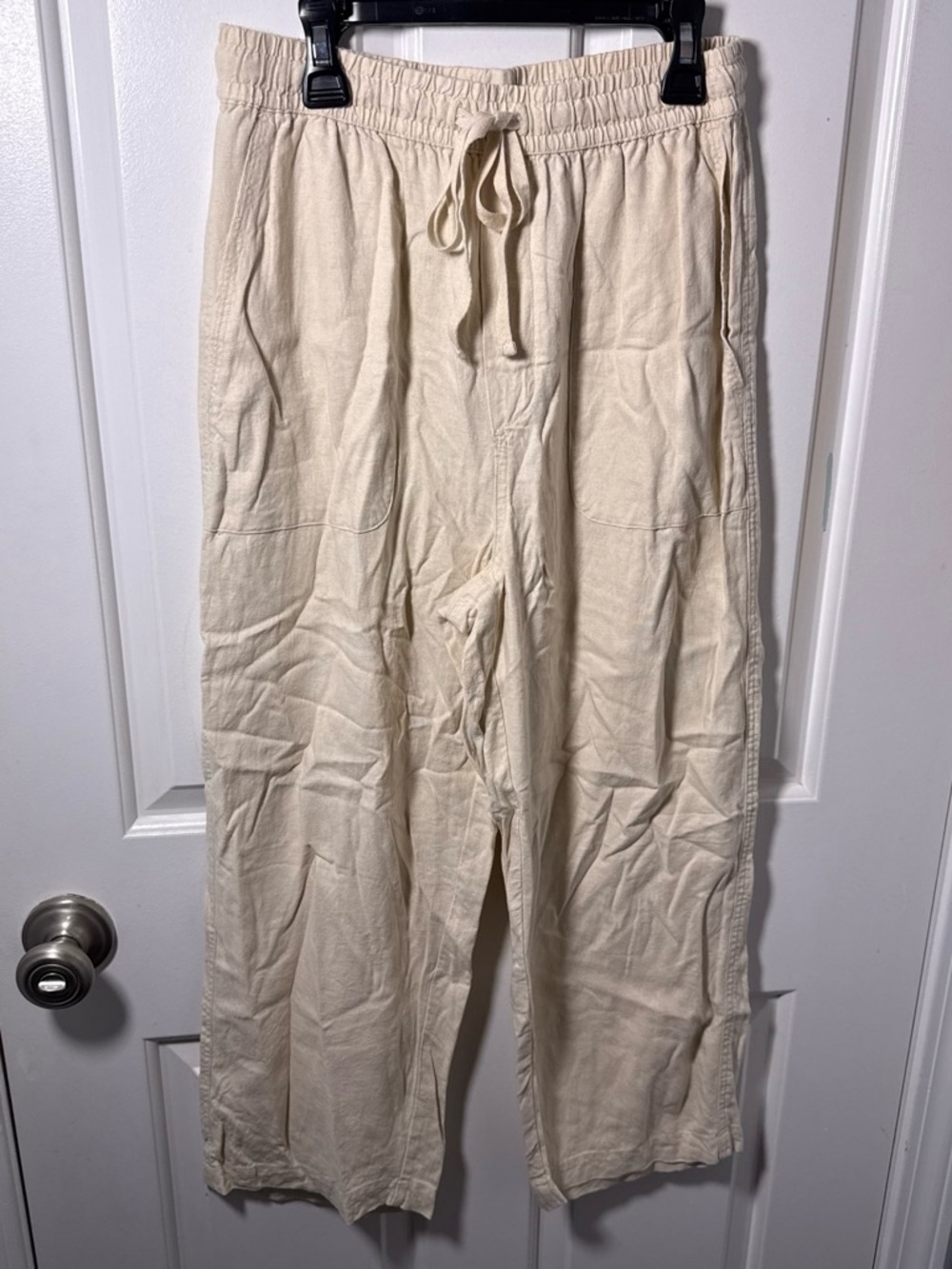 Lucky Brand Cream Linen Drawstring Cropped Pants